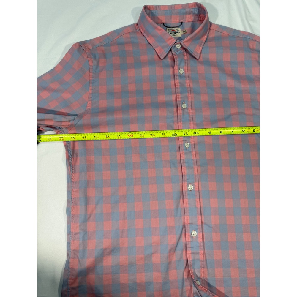 Faherty Brand Mens Short Sleeve Gingham Button Down Shirt Pink Blue Size M - Picture 7 of 7